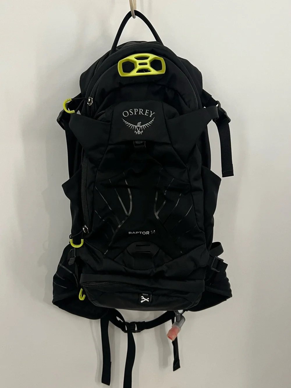 Osprey Raptor 14 Hydration Hiking Backpack - Black with Lime Accents